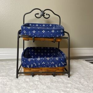 Longaberger Littlebin 2002  Blue and Brown Basket Stand